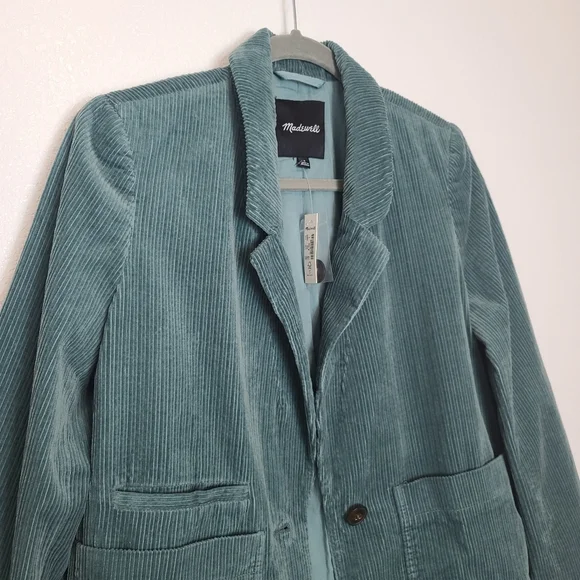 NWT Madewell Corduroy Dorsey Crop Blazer Faded Shale Green Size Small